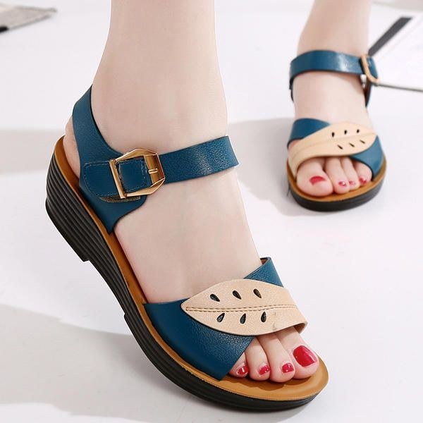 Damesko Komfortable Buckle Wedges Sandaler