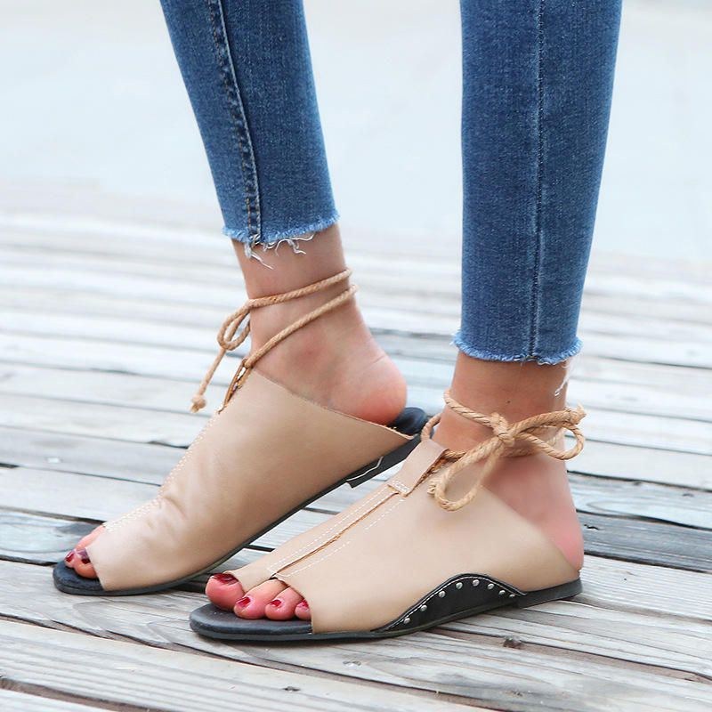 Flip Flop Flade Sandaler Til Kvinder Komfortable Fritidssko Med Snøre