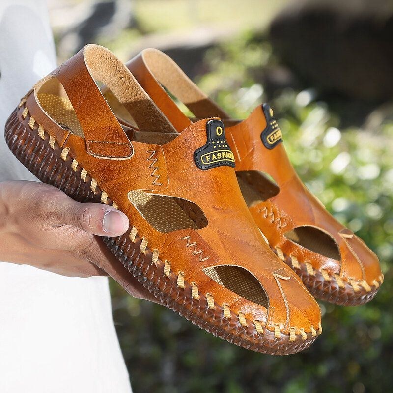 Herre Håndstrimning Lukket Tå Skridsikker Blød Sål Casual Sandaler