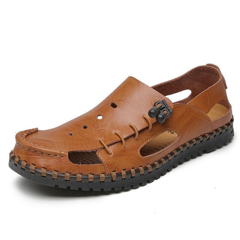 Herre Håndsyning Ko-læder Skridsikker Blød Sål Casual Sandaler