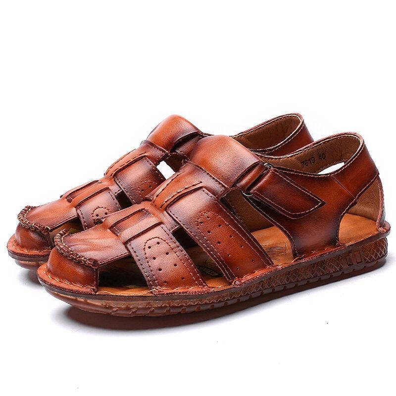 Herre Ko Læder Skridsikker Blød Sål Krogløkke Lukket Tå Casual Sandaler