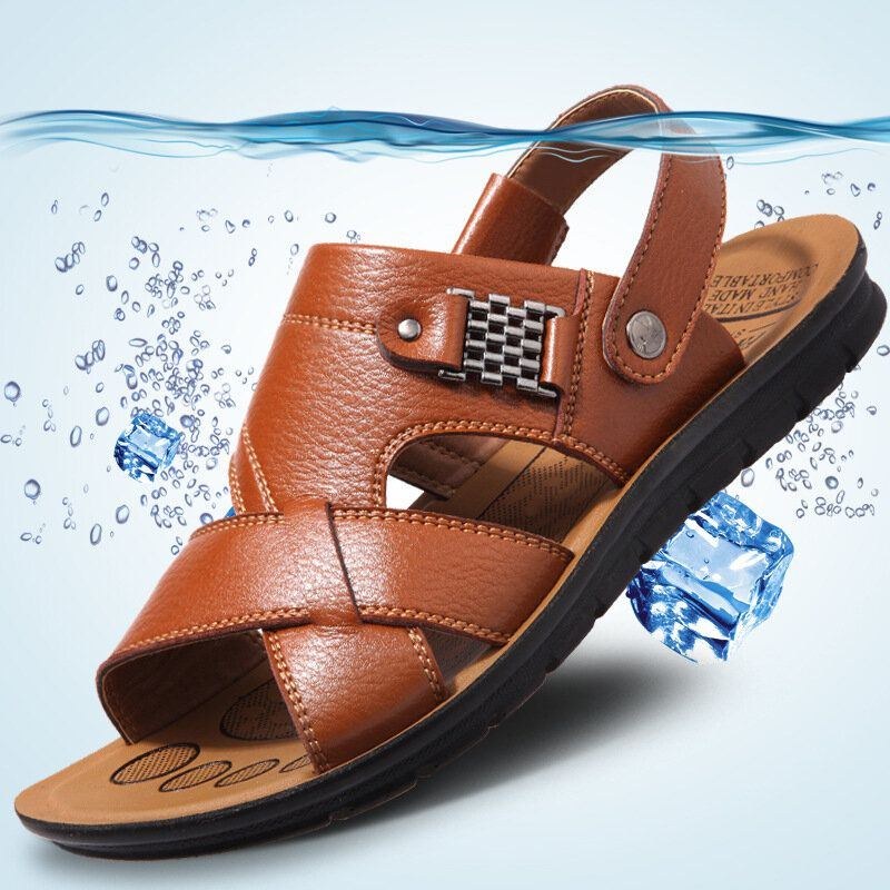 Herre Kohud Læder Åben Tå Skridsikre To-vejs Strand Casual Outdoor Sandaler