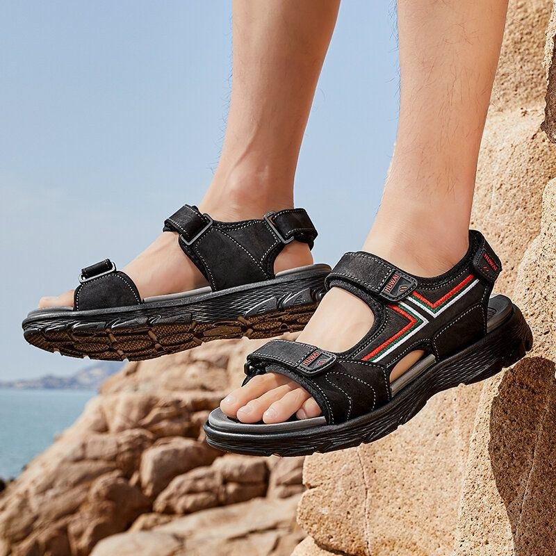 Herre Læder Åndbar Skridsikker Åbnet Comfy Beach Casual Outdoor Sandaler