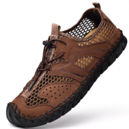 Herre Læder Mesh Åndbar Håndsyning Blød Bund Casual Udendørs Sandaler