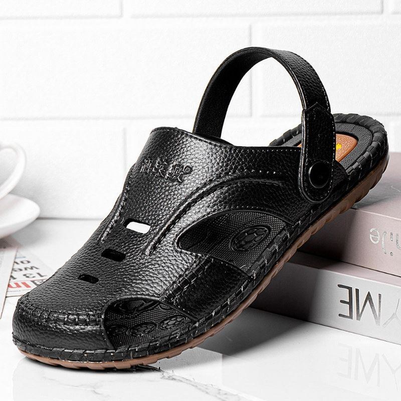 Herre Pu Læder Åndbar Blød Soled Beach Water Fisherman Sandaler