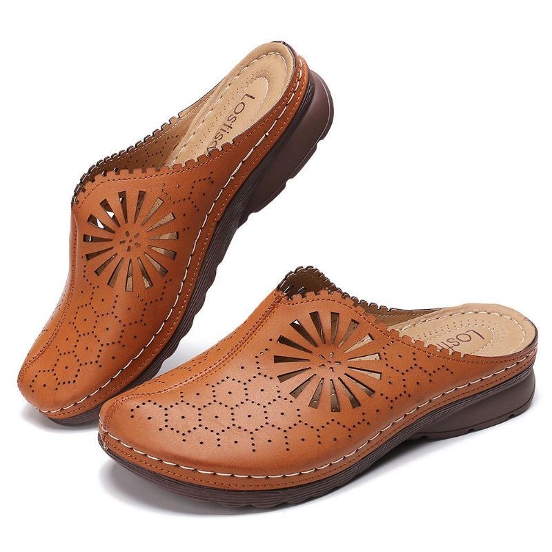 Hollow Out Åndbare Slip On Comfy Flat Sandaler Til Kvinder