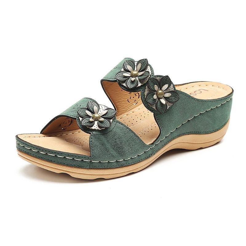 Kvinders Blomster Slip On Soft Casual Wedge Sandaler