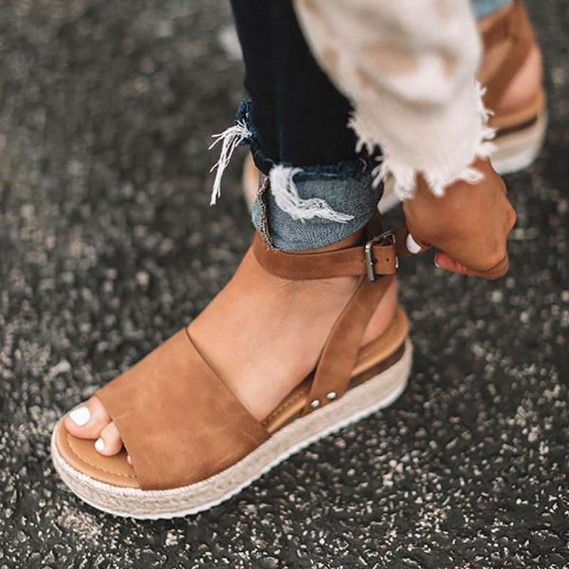 Kvinders Stor Størrelse Peep Toe Spænde Casual Platform Kilesandaler