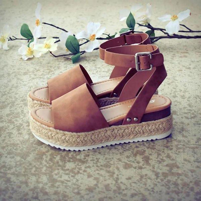 Kvinders Stor Størrelse Peep Toe Spænde Casual Platform Kilesandaler