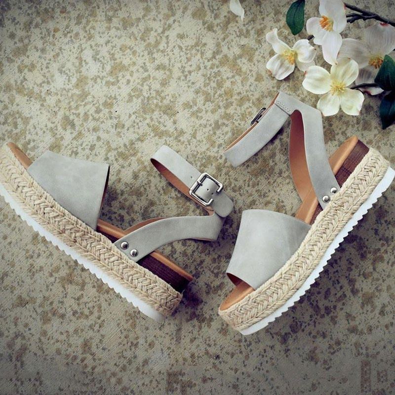Kvinders Stor Størrelse Peep Toe Spænde Casual Platform Kilesandaler