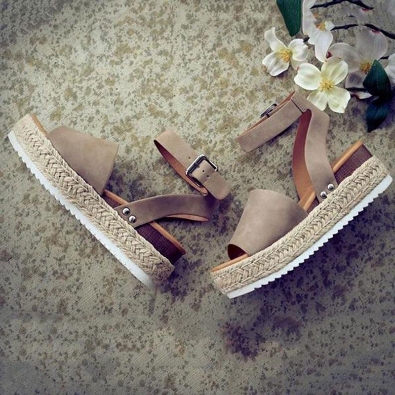 Kvinders Stor Størrelse Peep Toe Spænde Casual Platform Kilesandaler