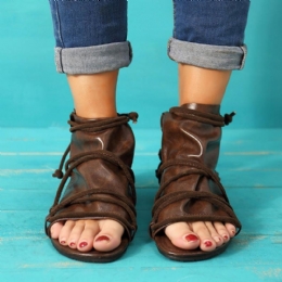 Kvinders Store Størrelse Vintage Åben Tå Casual Flade Sandaler Med Lynlås