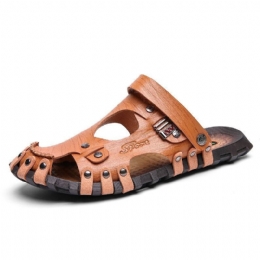 Sandaler I Ægte Læder Til Mænd Casual To-vejs Åndbare Hjemmesko