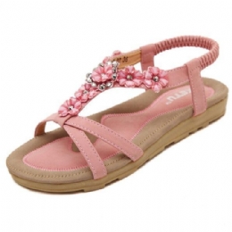 Sommer Kvinder Flade Sandaler Blomst Bohemian Casual Udendørs Komfortable Lædersko