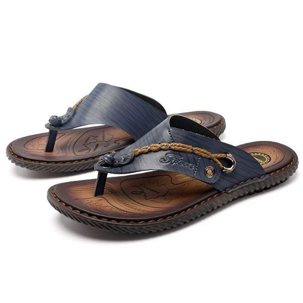 Sommer Mænd Lædersandaler Flip Flops Soft Sole Hjemmesko Strandsko