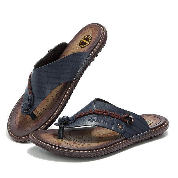 Sommer Mænd Lædersandaler Flip Flops Soft Sole Hjemmesko Strandsko