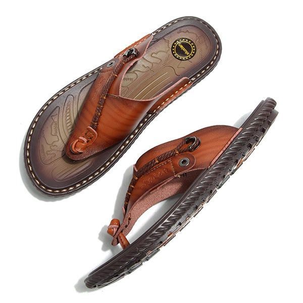 Sommer Mænd Lædersandaler Flip Flops Soft Sole Hjemmesko Strandsko