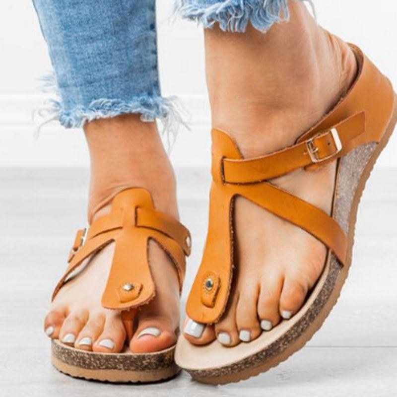 Stor Størrelse Dame Spænde Flip Flops Casual Wedge Sandaler