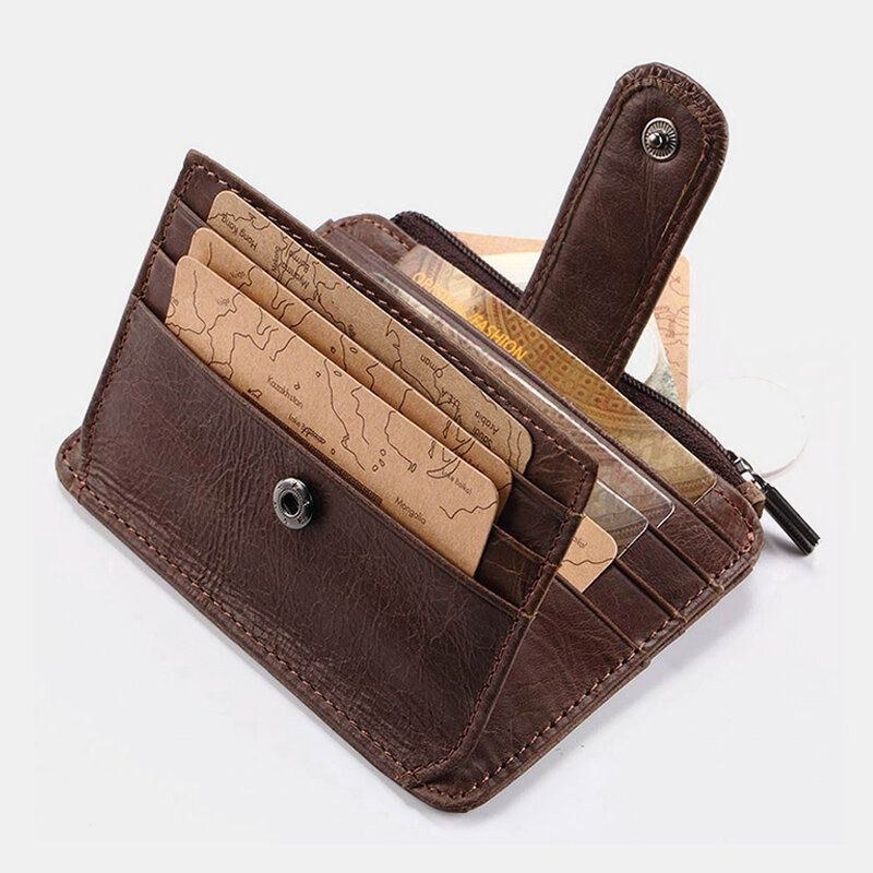 Ægte Læder Mænd 11 Kortslot Kortholder Mini Lynlås Møntpung Clutch Punge