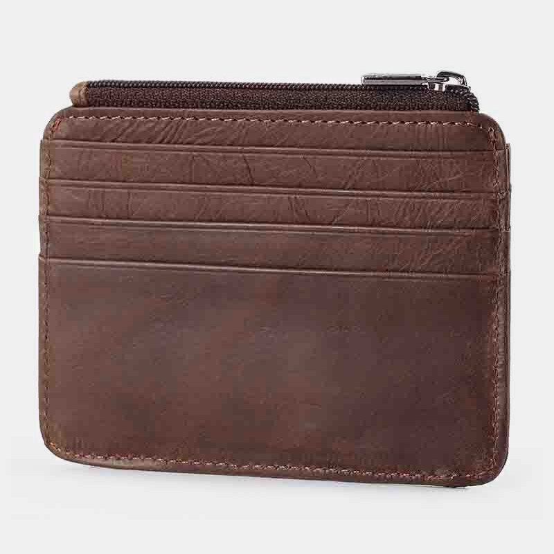 Ægte Læder Mænd 11 Kortslot Kortholder Mini Lynlås Møntpung Clutch Punge
