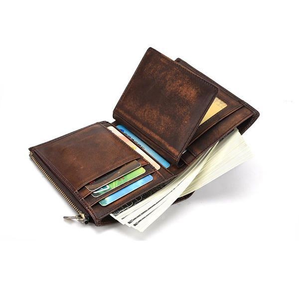 Ægte Læder Til Mænd Med 7 Kortslot Vintage Taske Til Kort Tegnebog