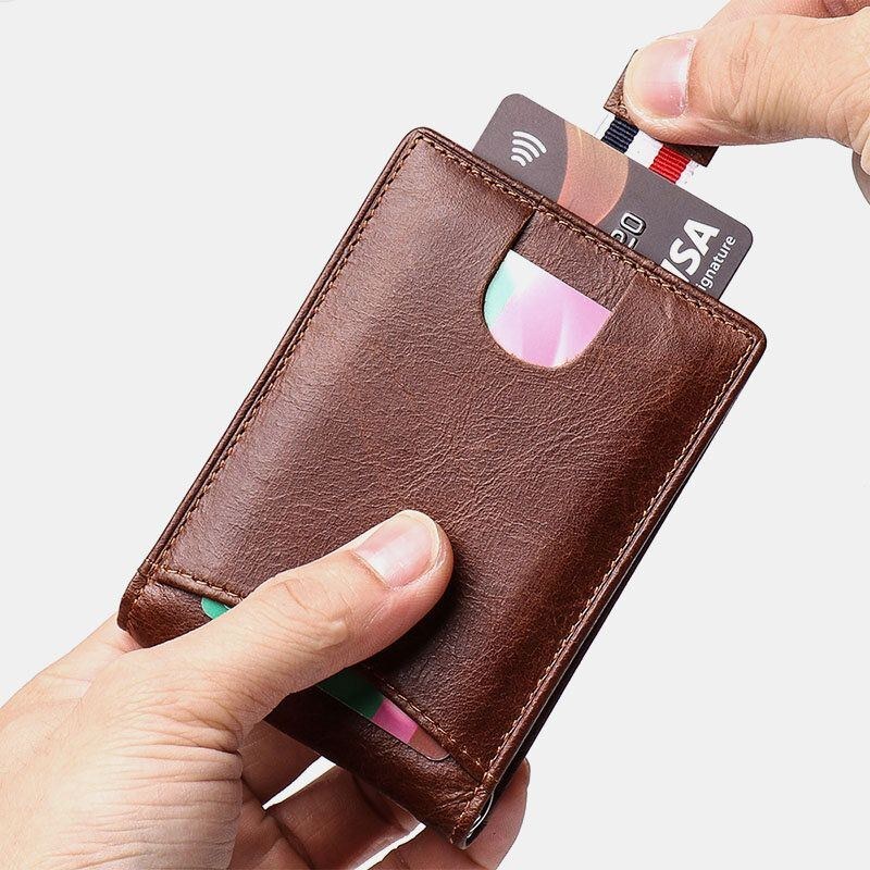 Ægte Læder Til Mænd Vintage Business Kohud Multi-card Slot Penge Clip Card Holder Tegnebog