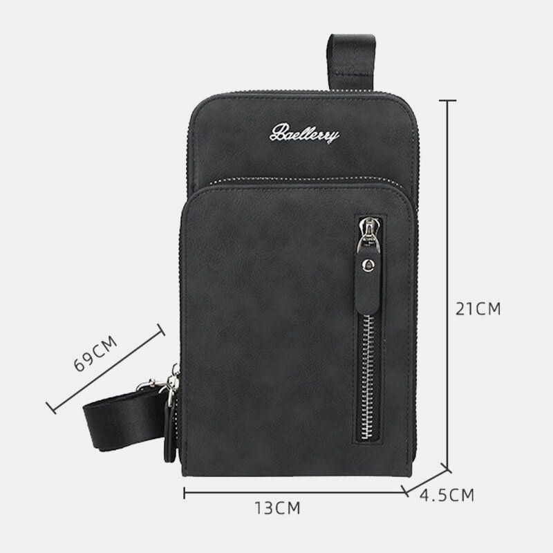 Baellerry Mænd Kunstlæder Multifunktion Lodret Stor Kapacitet Dobbelt Lynlås 6.3 Tommer Telefontaske Crossbody Taske Tegnebog
