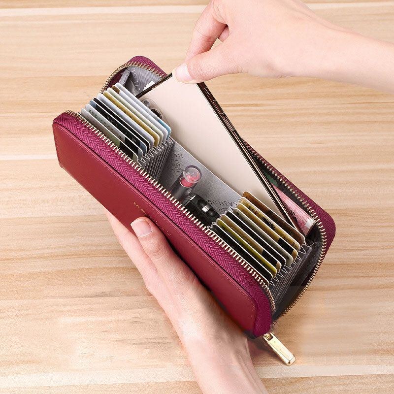 Dame Lang Stor Kapacitet Ægte Læder Pung Enkel Anti-tyveri 6.5 Tommer Clutch Pung Multi-card Slots Kortholder Pung