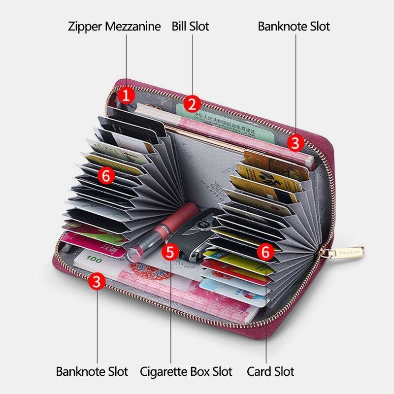 Dame Lang Stor Kapacitet Ægte Læder Pung Enkel Anti-tyveri 6.5 Tommer Clutch Pung Multi-card Slots Kortholder Pung