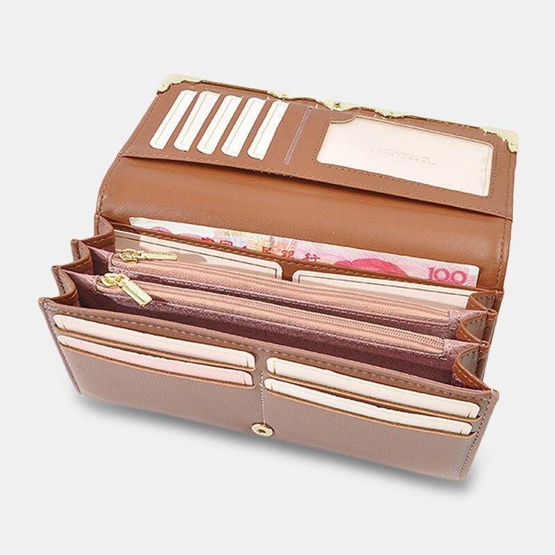 Dame Metal Trim Spænde Dekor Lang Pung 6.5 Tommer Tegnebog Stor Kapacitet Multi-card Slot Kortholder Møntpung