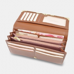 Dame Metal Trim Spænde Dekor Lang Pung 6.5 Tommer Tegnebog Stor Kapacitet Multi-card Slot Kortholder Møntpung