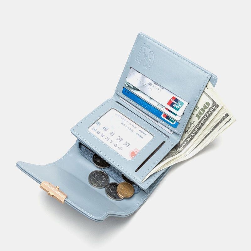 Dame Trefoldet Kort Tegnebog Bladlinje Design Enkel Foldning Penge Klip Multi-kort Slot Kortholder