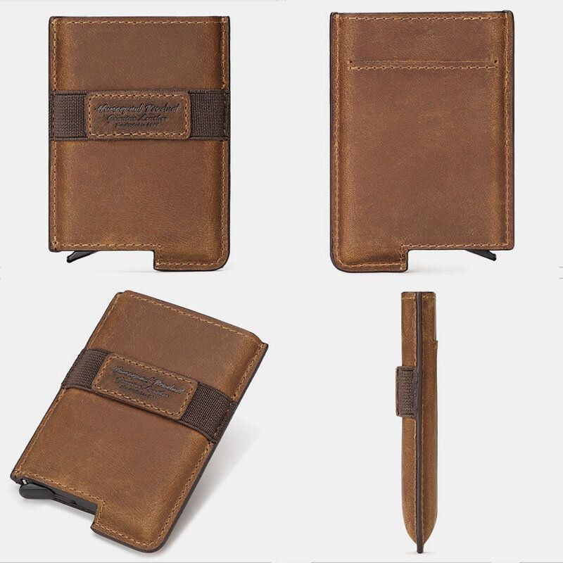 Herre Åbne Anti-magnetiske Tegnebøger Retro Multi-card Slot Kortholder Multifunktion Ægte Læder Pengeclips