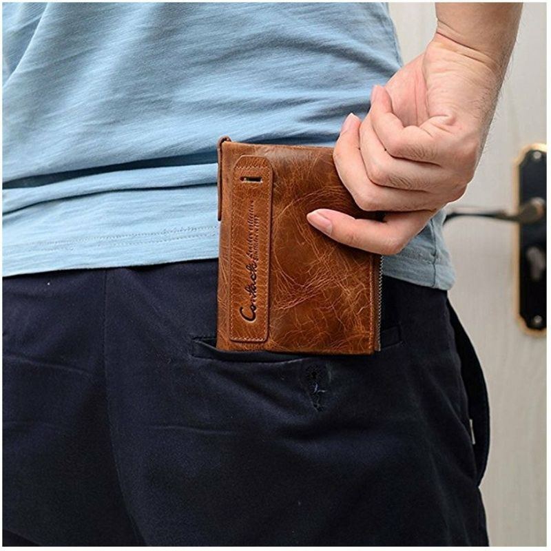 Herre Ægte Læder Bifold Hasp Multi-card Slot Kortholder Retro Dobbelt Lynlås Lomme Møntpung Kort Penge Clip Tegnebog