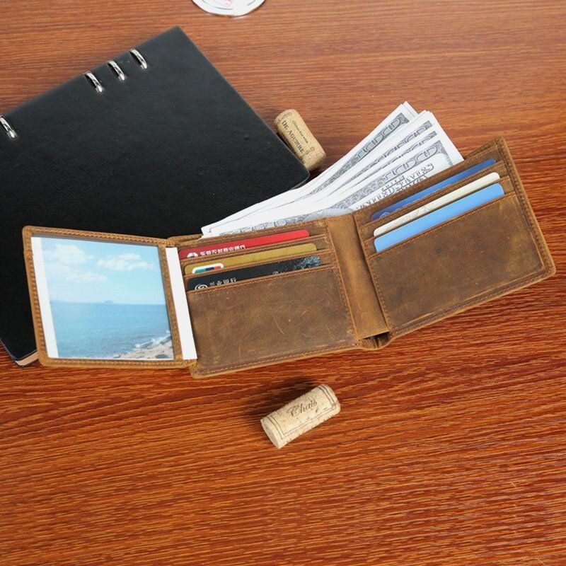 Herre Ægte Læder Bifold Kort Anti-magnetisk Penge Clip Tegnebog