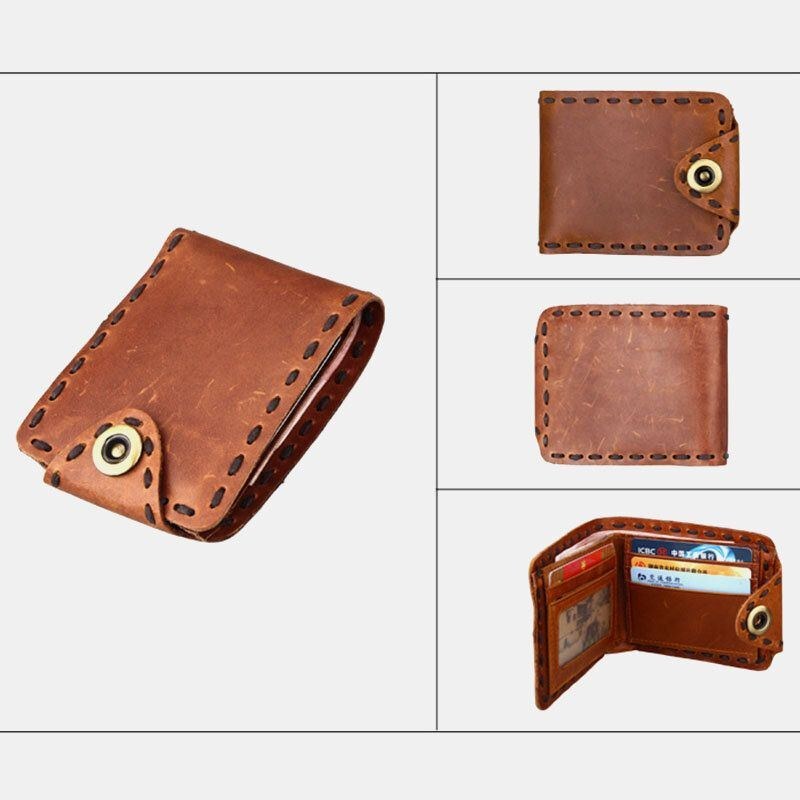 Herre Ægte Læder Bifold Multi-card Slot Retro Kohud Kortholder Pengeclips Møntpung Pung