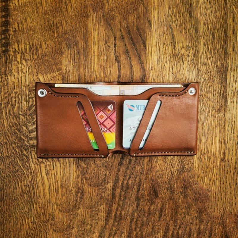 Herre Ægte Læder Bifold Retro Kort Penge Clip Card Holder Møntpung Pung