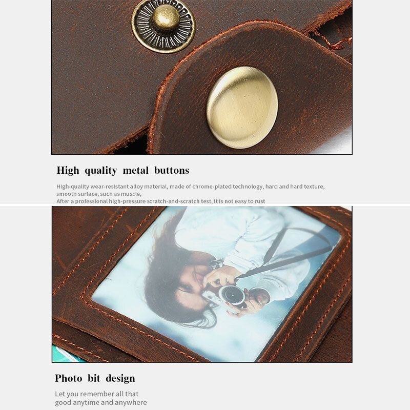 Herre Ægte Læder Lang Bifold 10 Card Slot Card Case Pengeclips Tegnebog