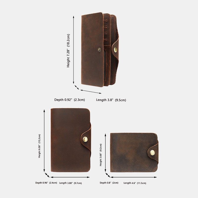 Herre Ægte Læder Lang Bifold 10 Card Slot Card Case Pengeclips Tegnebog