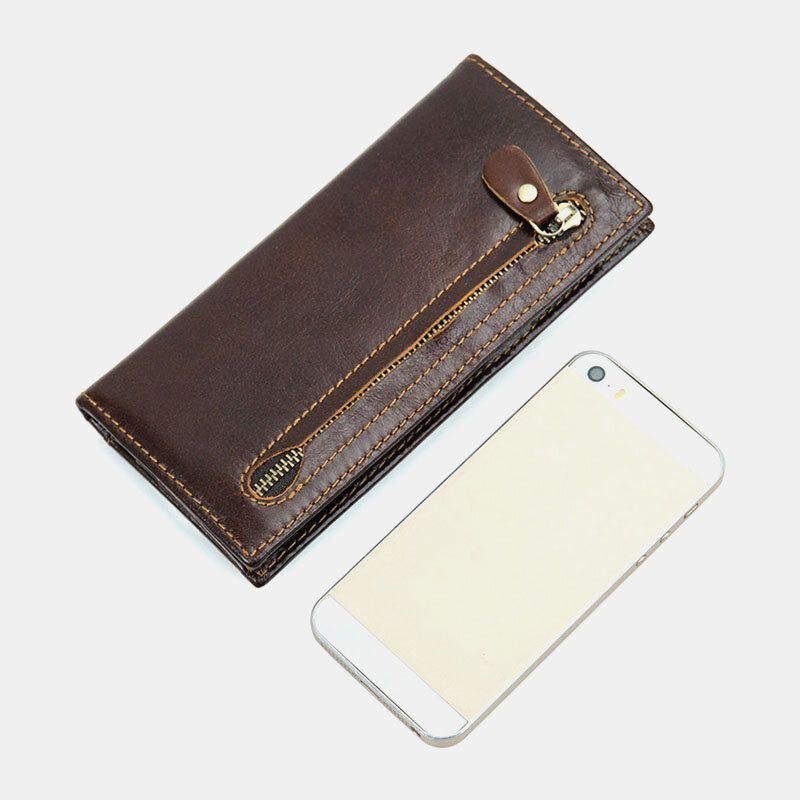Herre Ægte Læder Lang Bifold Anti-magnetisk Tegnebog Multi-card Slot Card Case