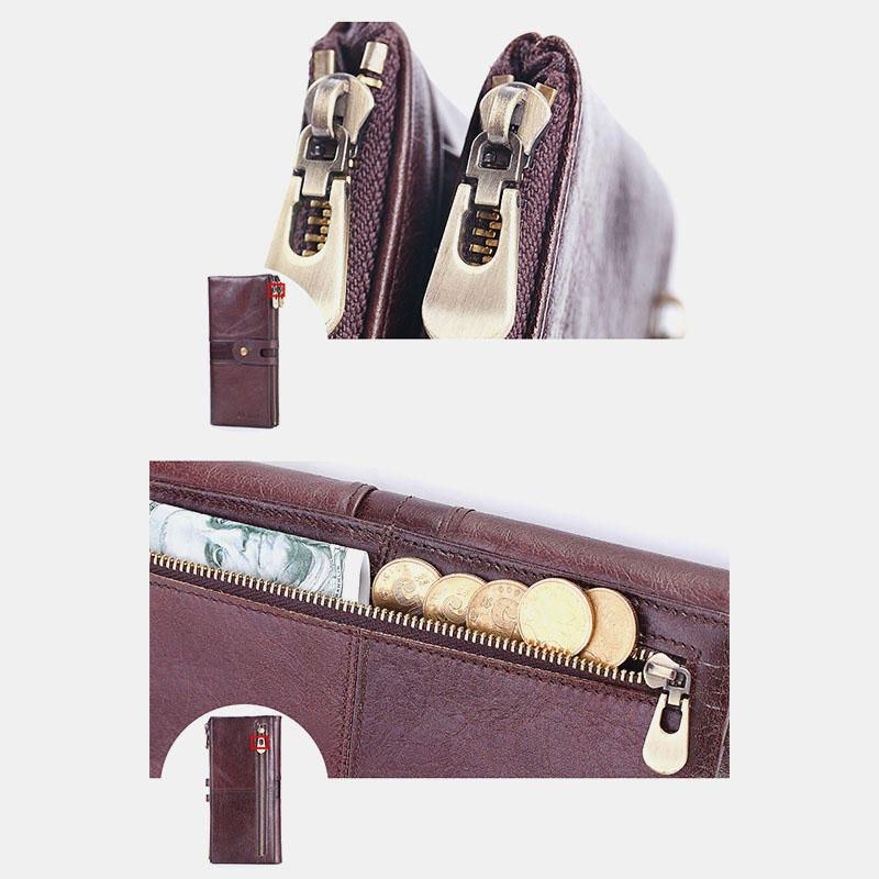 Herre Ægte Læder Pung Clutch Taske Med Lynlås