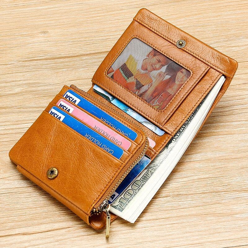 Herre Ægte Læder Retro Trifold Multi Card Slot Casual Kortholder Tegnebog