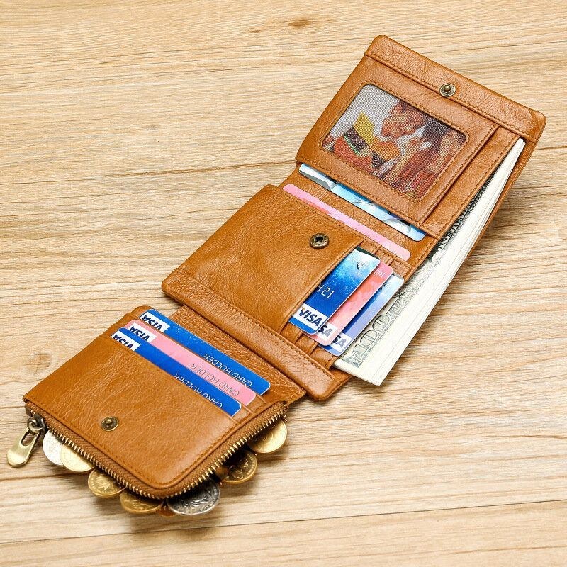 Herre Ægte Læder Retro Trifold Multi Card Slot Casual Kortholder Tegnebog