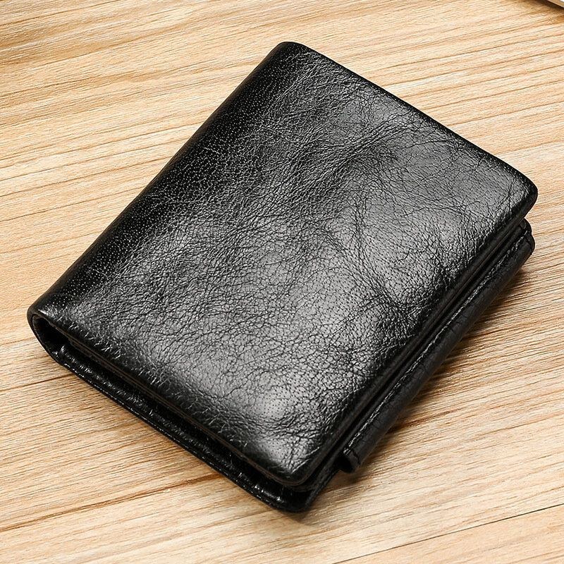 Herre Ægte Læder Retro Trifold Multi Card Slot Casual Kortholder Tegnebog