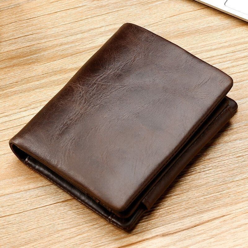 Herre Ægte Læder Retro Trifold Multi Card Slot Casual Kortholder Tegnebog