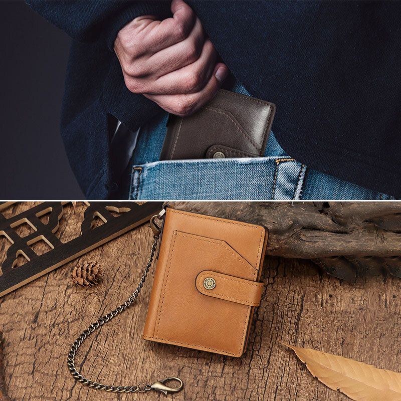 Herre Bifold Kort Blokerende Antimagnetisk Pung Første Lags Kohud 9 Kort Slot Kortholder Pengeclips