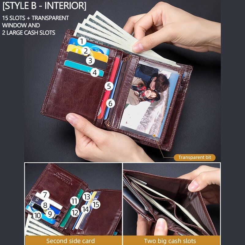 Herre Bifold Tegnebøger Ægte Læder Tyveribørste Multi-card Slot Kortholder Pengeclips Koskind Tegnebøger