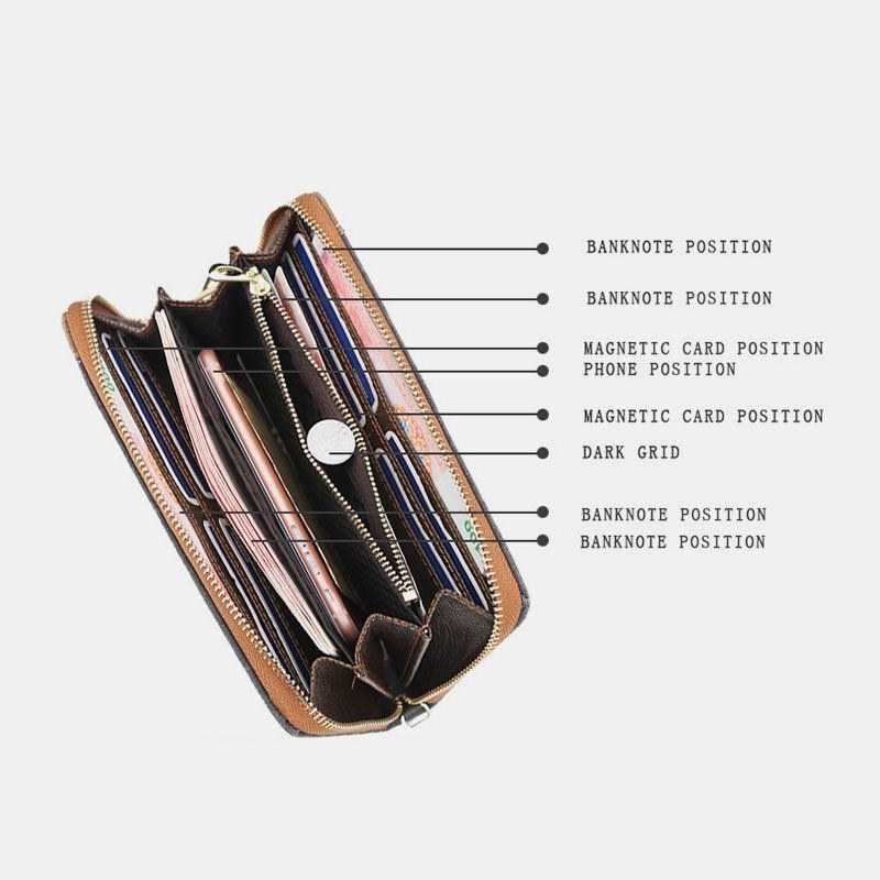 Herre Canvas Bifold Lang Multi-slots Kortetui Telefonholder Pung Pung