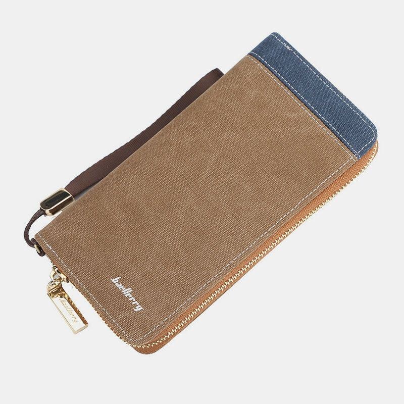 Herre Canvas Bifold Lang Multi-slots Kortetui Telefonholder Pung Pung