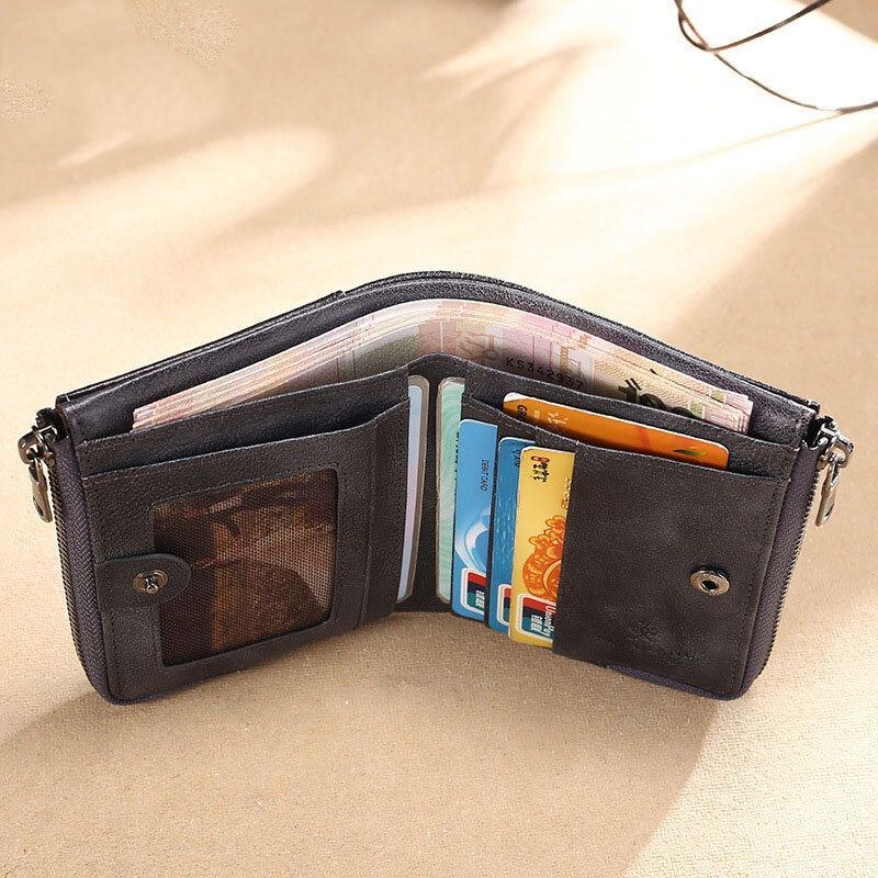 Herre Kohud Bifold Kort Anti-magnetisk Tegnebog Rub Farve Dobbelt Lynlås Lomme Møntpung 4 Kort Slot Kortetui